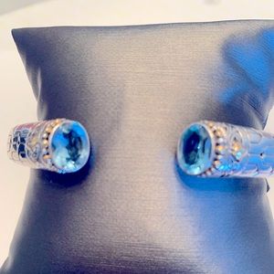 Sterling Silver And 18kt  Artisan Blue Topaz Cuff Bracelet
